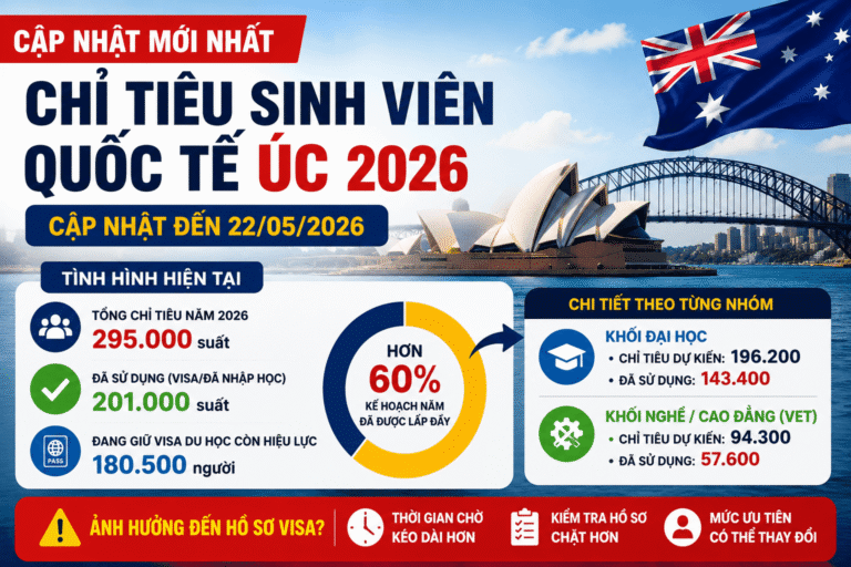 Úc cập nhật chỉ tiêu du học 2026: Số liệu mới nhất ảnh hưởng trực tiếp đến Visa