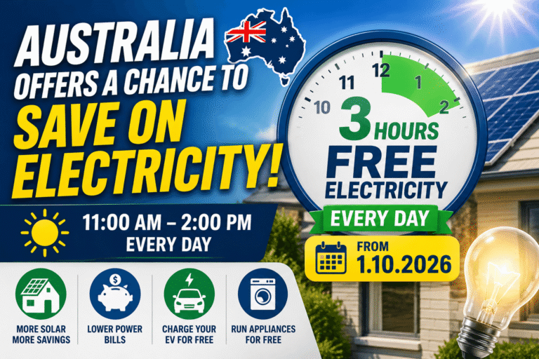 Australia offers a chance to save on electricity with 3 free hours daily from October 1, 2026