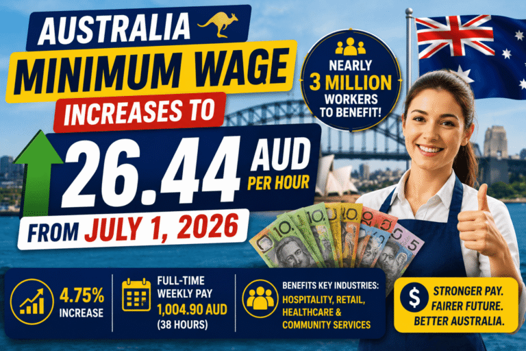 Australia Minimum Wage Increases to 26.44 AUD per Hour from July 1, 2026