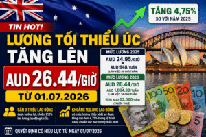 Lương tối thiểu Úc tăng lên 26.44 AUD/giờ từ 01/07/2026, gần 3 triệu lao động được hưởng lợi