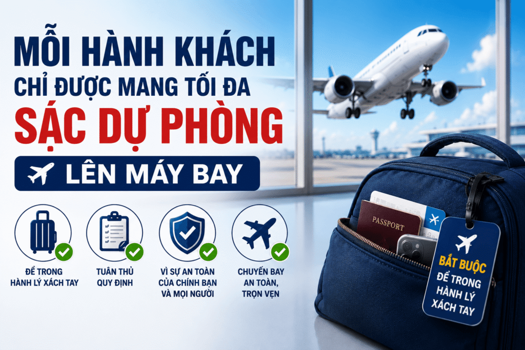 Từ 01/07/2026 Mỗi Hành Khách Chỉ Được Mang Tối Đa 2 Sạc Dự Phòng Lên Máy Bay