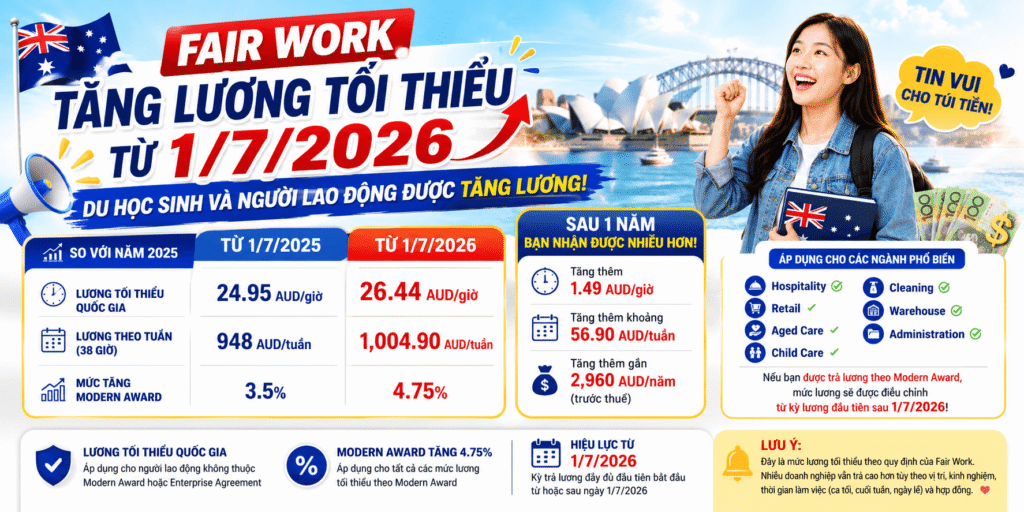 Fair Work tăng lương tối thiểu từ 1/7/2026