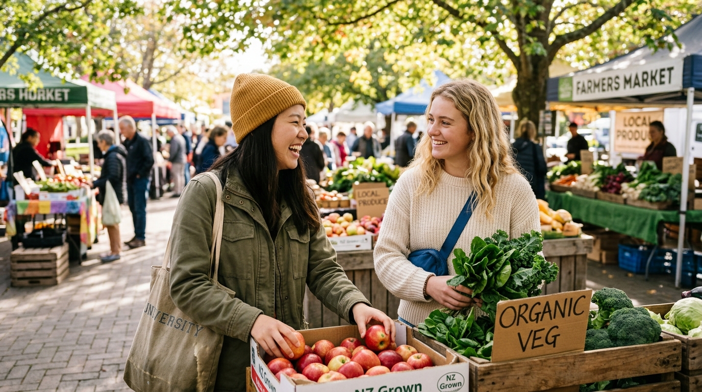 Đời sống sinh viên tại chợ nông sản New Zealand